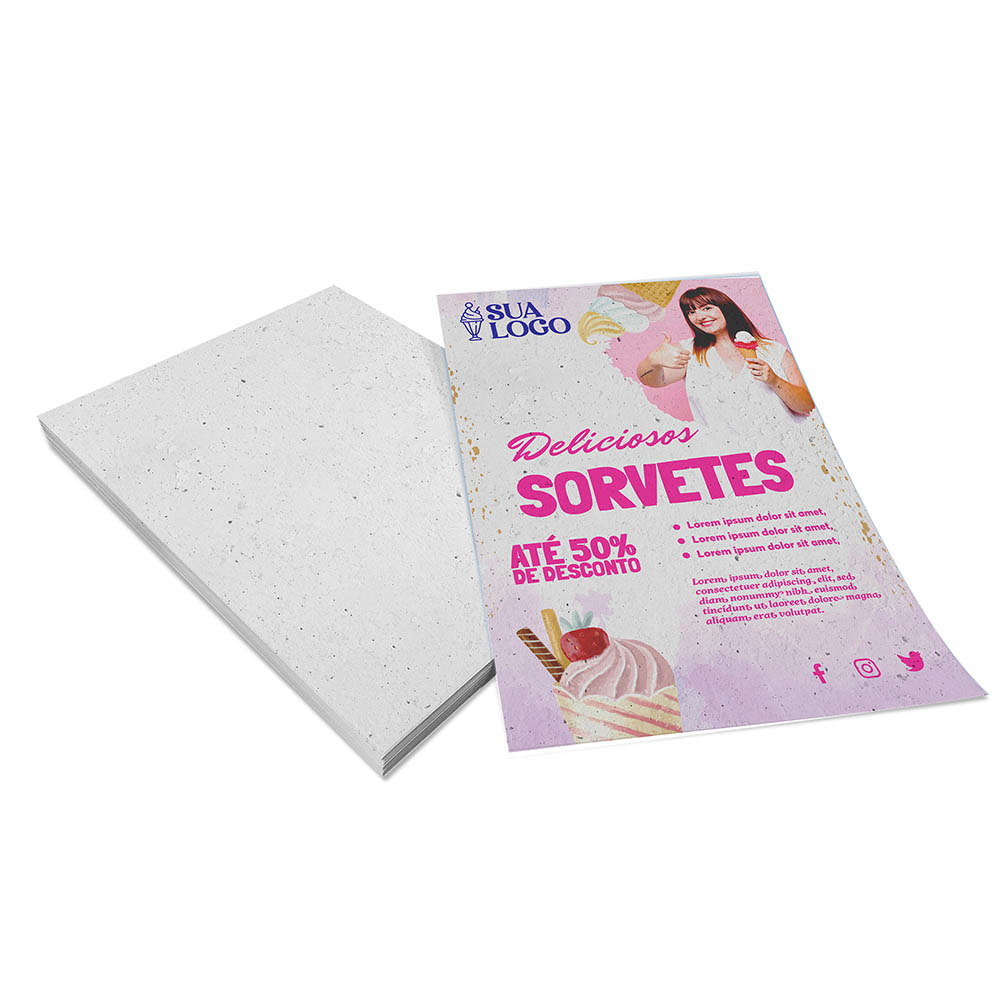 PANFLETOS, FLYERS E FOLHETOS RECICLATO 90G SEM VERNIZ 150X210MM - 4X0 - 500unid - PDR13C