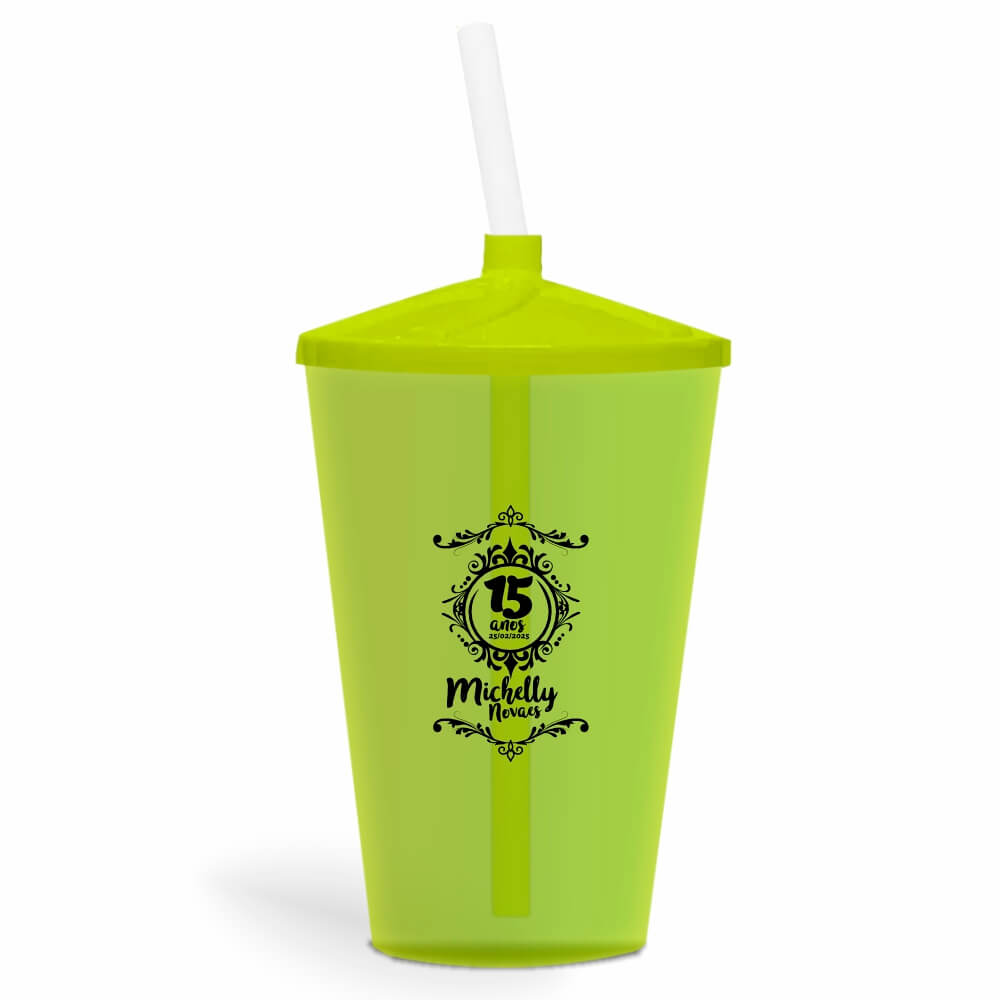 CANECA, COPOS E TAÇAS COPOS COPOS PLÁSTICOS COPO TWISTER COM CANUDO 600ML IMPRESSÃO 1 COR TRANSPARENTE AMARELO NEON
