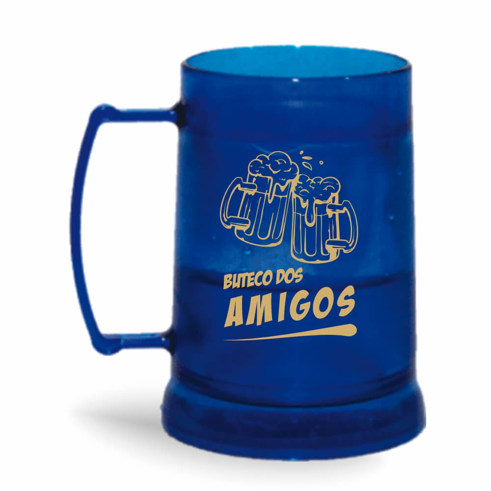 CANECA, COPOS E TAÇAS CANECAS CANECAS PLÁSTICAS COM GEL 300ML IMPRESSÃO 1 COR TRANSPARENTE AZUL COM GEL INCOLOR