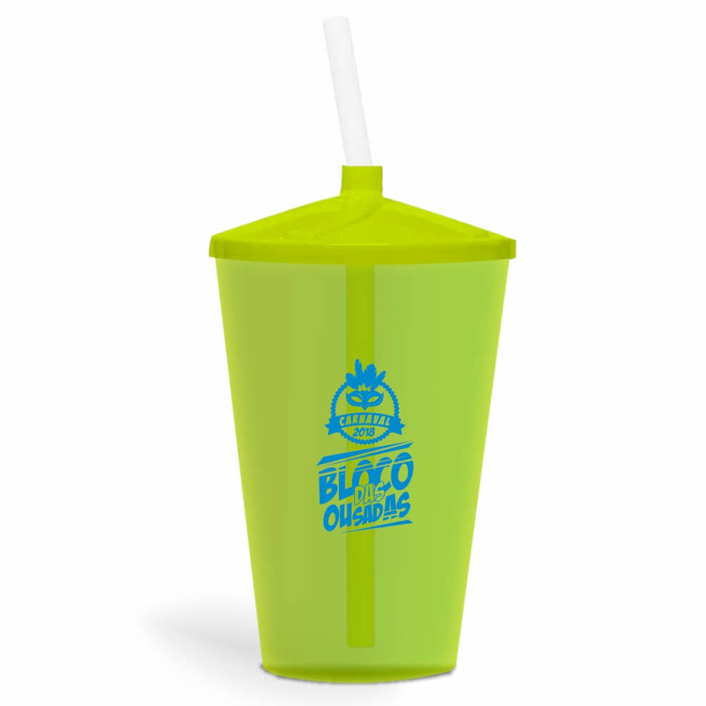 CANECA, COPOS E TAÇAS COPOS COPOS PLÁSTICOS COPO TWISTER COM CANUDO 600ML IMPRESSÃO 1 COR TRANSPARENTE AMARELO NEON