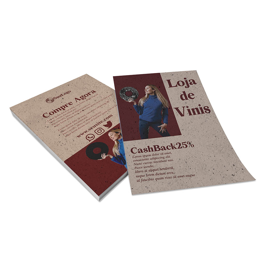PANFLETOS, FLYERS E FOLHETOS RECICLATO 90G SEM VERNIZ 150X210MM