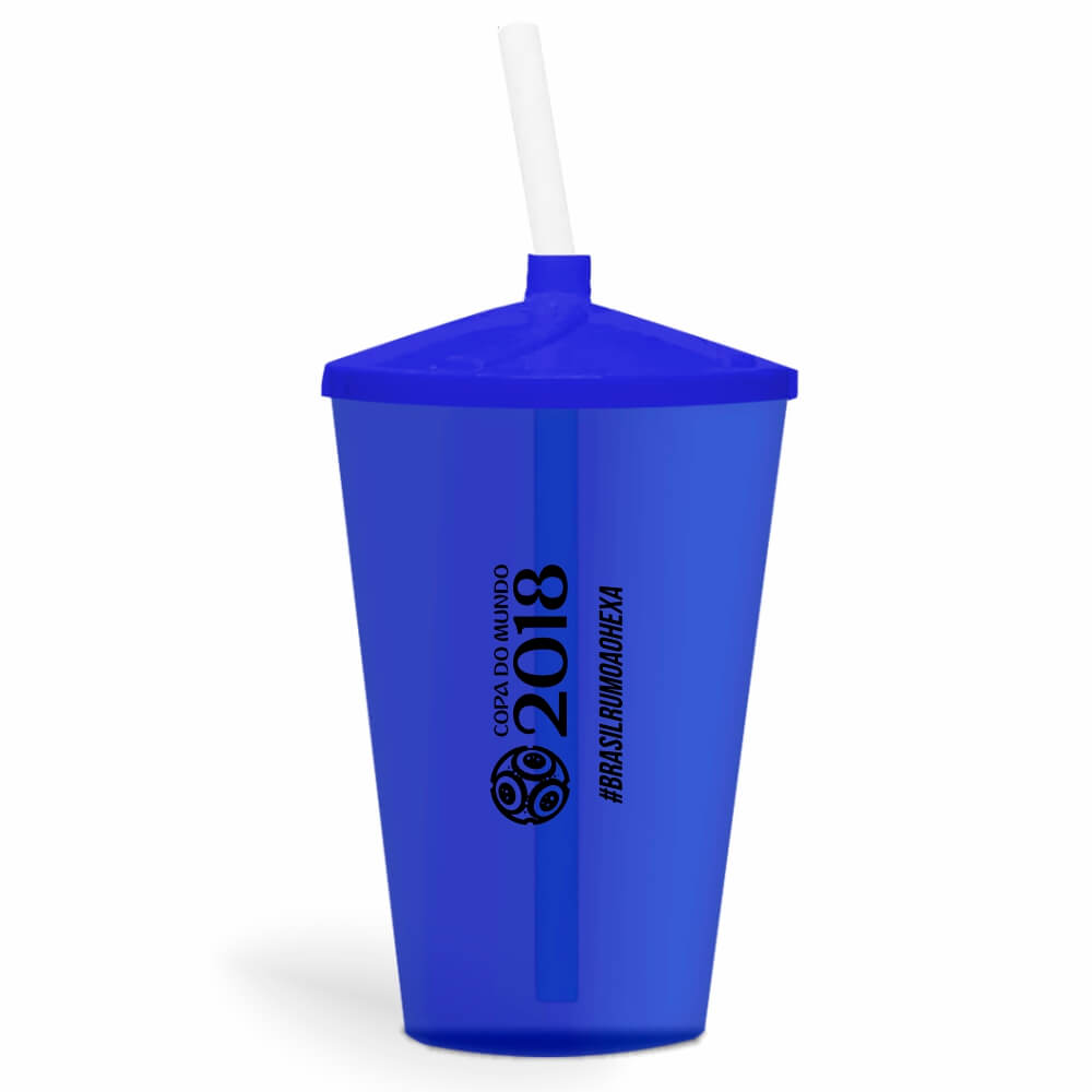 CANECA, COPOS E TAÇAS COPOS COPOS PLÁSTICOS COPO TWISTER COM CANUDO 600ML IMPRESSÃO 1 COR TRANSPARENTE AZUL