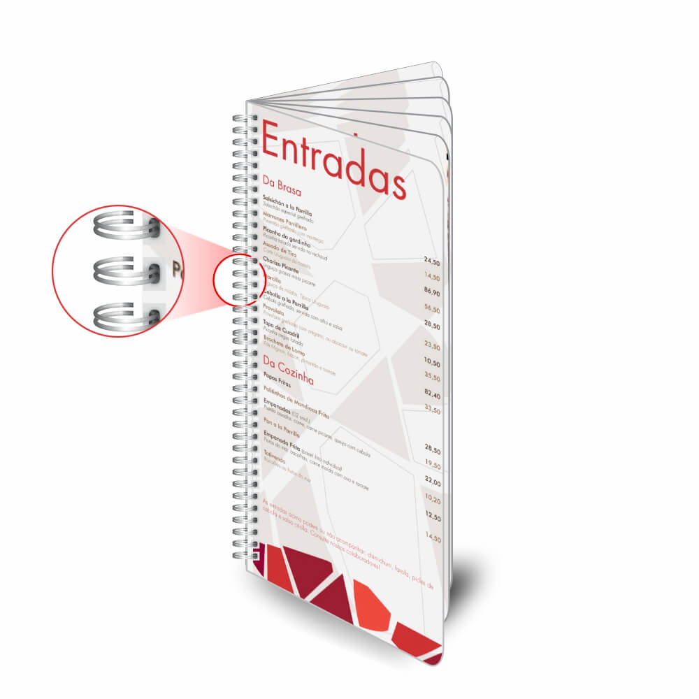 CARDÁPIOS CARDÁPIOS PERSONALIZADOS WIRE O 12 PÁGINAS COUCHÊ 300G 105X300MM - 4X4 - 4unid - CPCW12B1C1