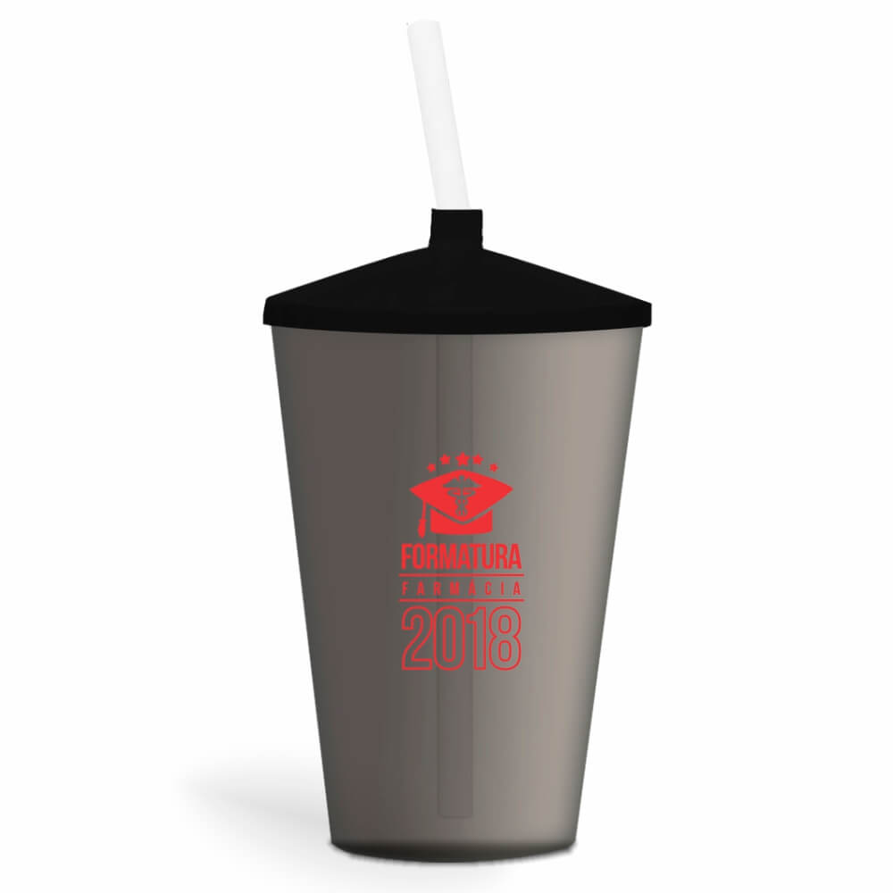 CANECA, COPOS E TAÇAS COPOS COPOS PLÁSTICOS COPO TWISTER COM CANUDO 600ML IMPRESSÃO 1 COR TRANSPARENTE FUMÊ