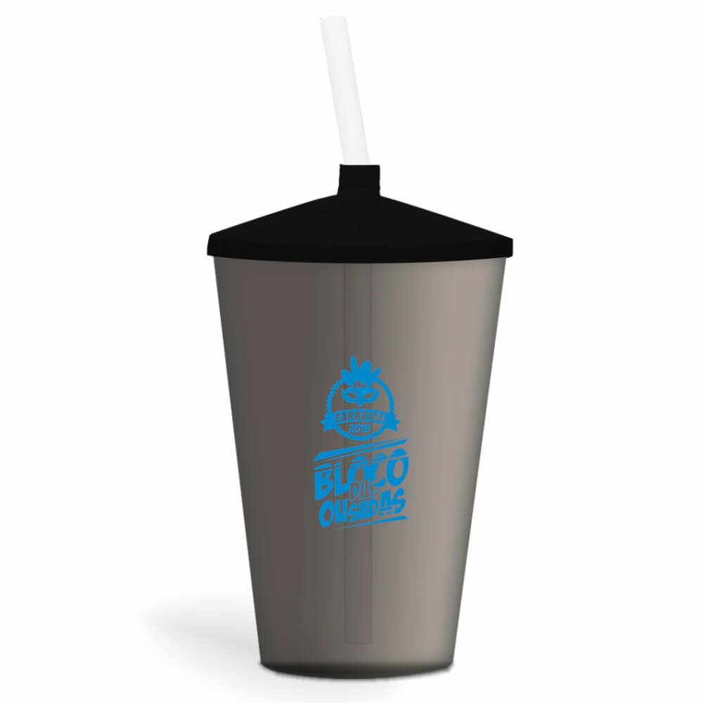 CANECA, COPOS E TAÇAS COPOS COPOS PLÁSTICOS COPO TWISTER COM CANUDO 600ML IMPRESSÃO 1 COR TRANSPARENTE FUMÊ