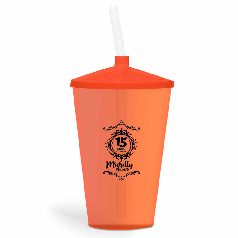 CANECA, COPOS E TAÇAS COPOS COPOS PLÁSTICOS COPO TWISTER COM CANUDO 600ML IMPRESSÃO 1 COR TRANSPARENTE LARANJA