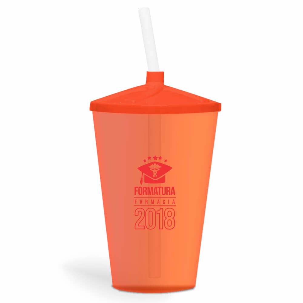 CANECA, COPOS E TAÇAS COPOS COPOS PLÁSTICOS COPO TWISTER COM CANUDO 600ML IMPRESSÃO 1 COR TRANSPARENTE LARANJA