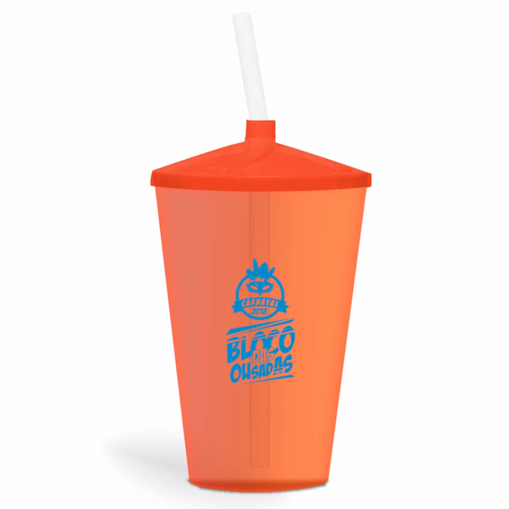 CANECA, COPOS E TAÇAS COPOS COPOS PLÁSTICOS COPO TWISTER COM CANUDO 600ML IMPRESSÃO 1 COR TRANSPARENTE LARANJA