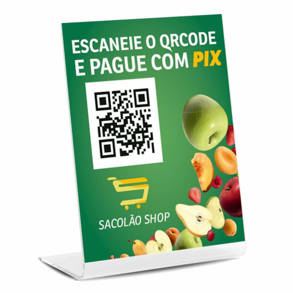 PLACA DE QR CODE PIX ACRÍLICO 3MM 150X210MM - 4X0 - 25unid - DPLS25C