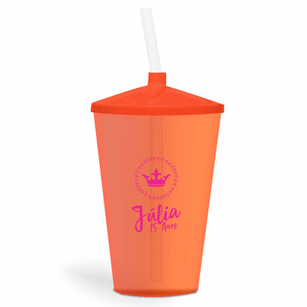 CANECA, COPOS E TAÇAS COPOS COPOS PLÁSTICOS COPO TWISTER COM CANUDO 600ML IMPRESSÃO 1 COR TRANSPARENTE LARANJA