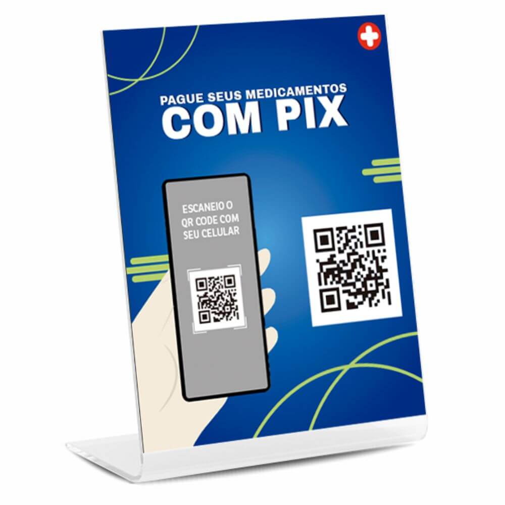 PLACA DE QR CODE PIX ACRÍLICO 3MM 150X210MM - 4X0 - 5unid - DPLS5C