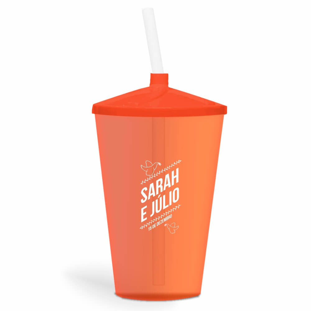 CANECA, COPOS E TAÇAS COPOS COPOS PLÁSTICOS COPO TWISTER COM CANUDO 600ML IMPRESSÃO 1 COR TRANSPARENTE LARANJA
