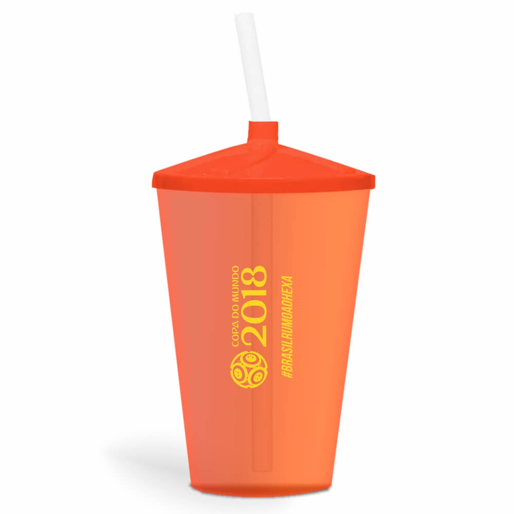 CANECA, COPOS E TAÇAS COPOS COPOS PLÁSTICOS COPO TWISTER COM CANUDO 600ML IMPRESSÃO 1 COR TRANSPARENTE LARANJA