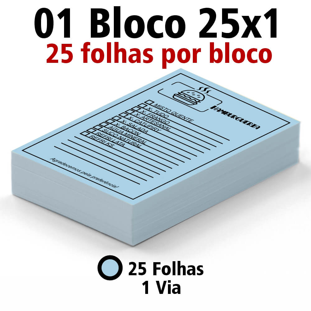 BLOCOS, COMANDAS, RECEITUÁRIOS E TALÕES BLOCOS E TALÕES 25 FOLHAS AP 75G 25X1 150X210MM - 1X1 - 25unid - AP2511C
