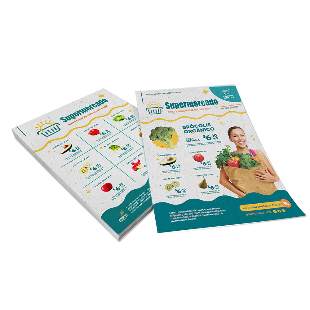 PANFLETOS, FLYERS E FOLHETOS RECICLATO 90G SEM VERNIZ 210X300MM