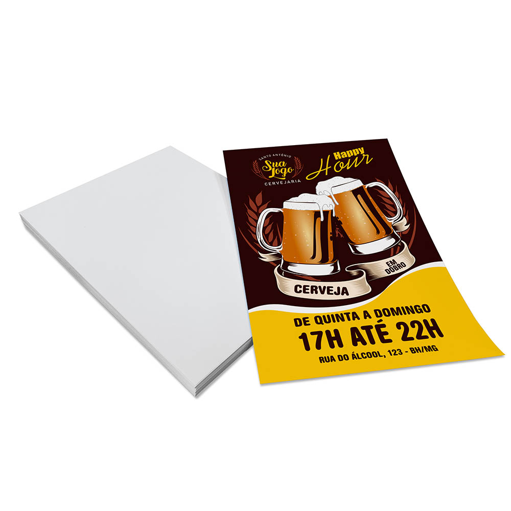 PANFLETOS, FLYERS E FOLHETOS COUCHÊ 150G SEM VERNIZ 100X150MM