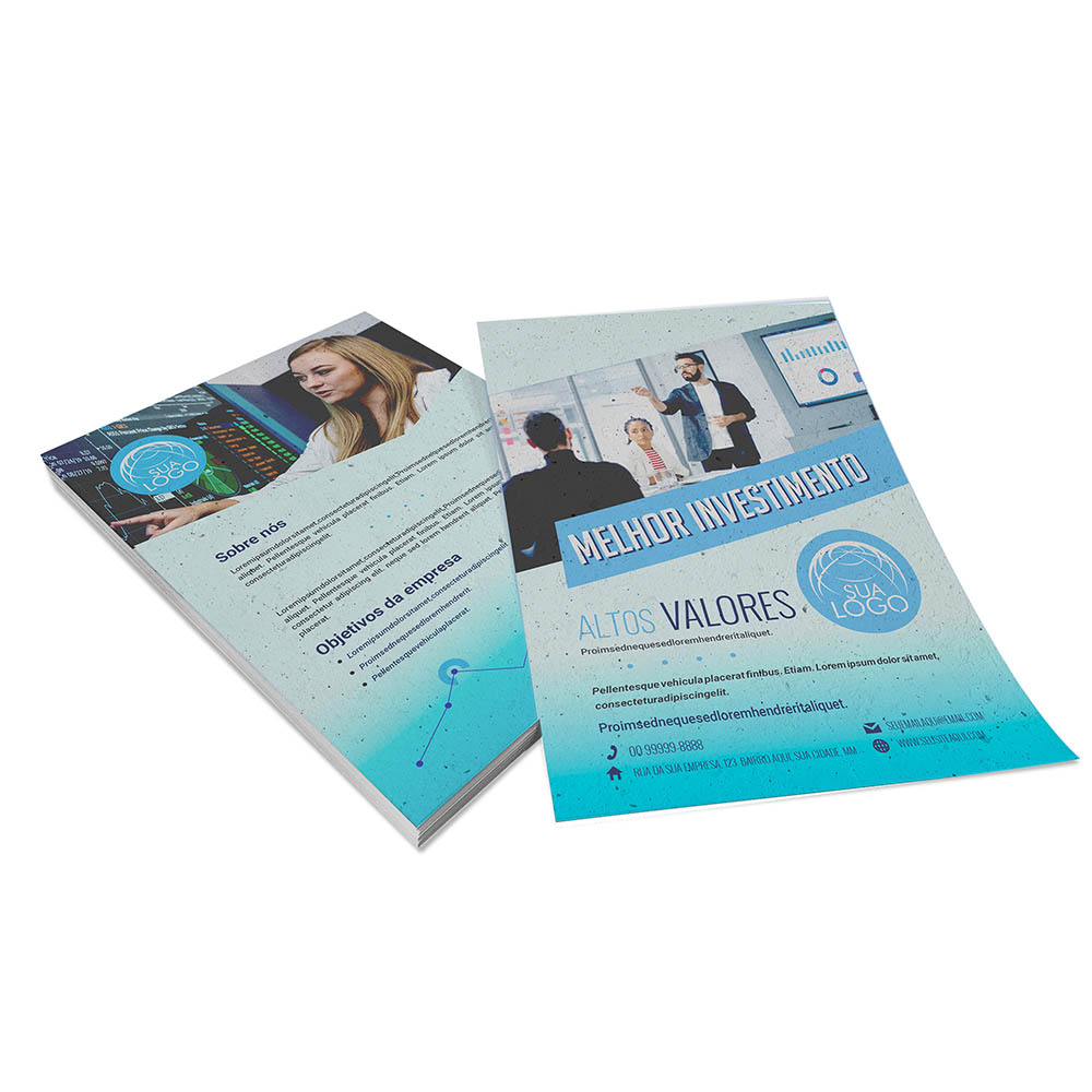 PANFLETOS, FLYERS E FOLHETOS RECICLATO 90G SEM VERNIZ 210X300MM - 4X4 - 500unid - PDR28C