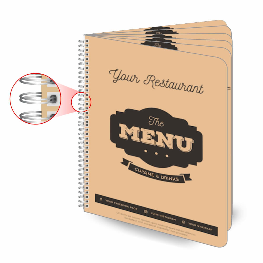 CARDÁPIOS CARDÁPIOS PERSONALIZADOS WIRE O 12 PÁGINAS PVC 0,50MM PREMIUM BRANCO 210X300MM - 4X4 - 2unid - CPCW12E