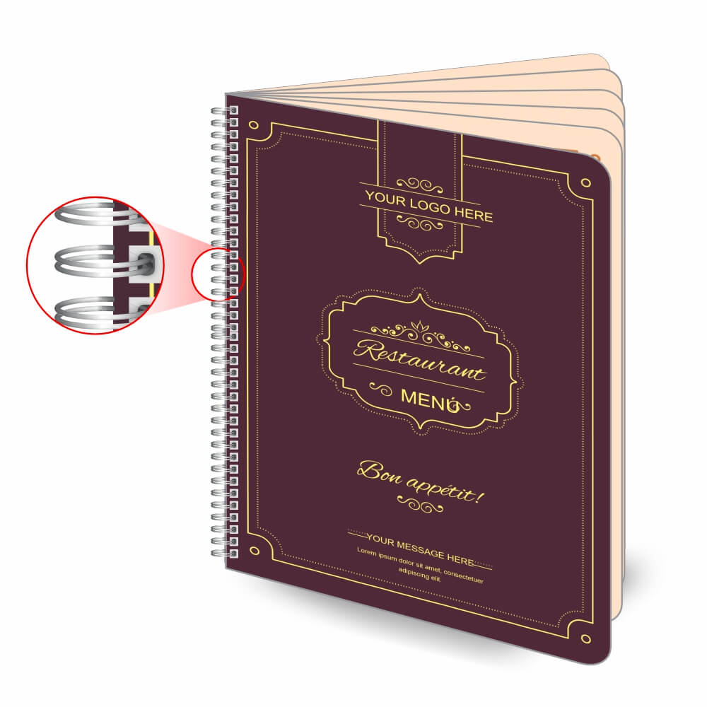 CARDÁPIOS CARDÁPIOS PERSONALIZADOS WIRE O 12 PÁGINAS PVC 0,50MM PREMIUM BRANCO 210X300MM - 4X4 - 24unid - CPCW12H
