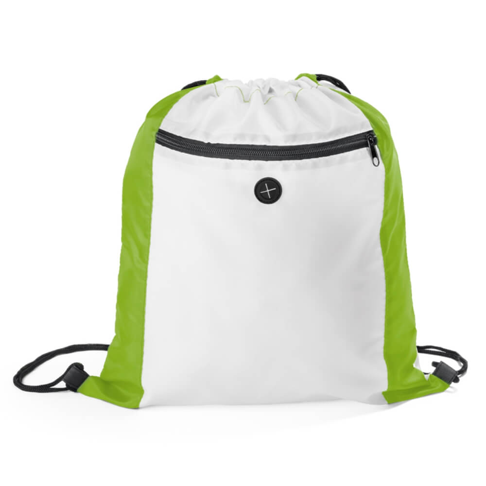 PRODUTOS SEM PERSONALIZAÇÃO BOLSAS, MOCHILAS E SACOCHILAS SACOCHILA RIPSTOP MODELO ALICANTE EM 210D BRANCA COM DETALHE VERDE CLARO