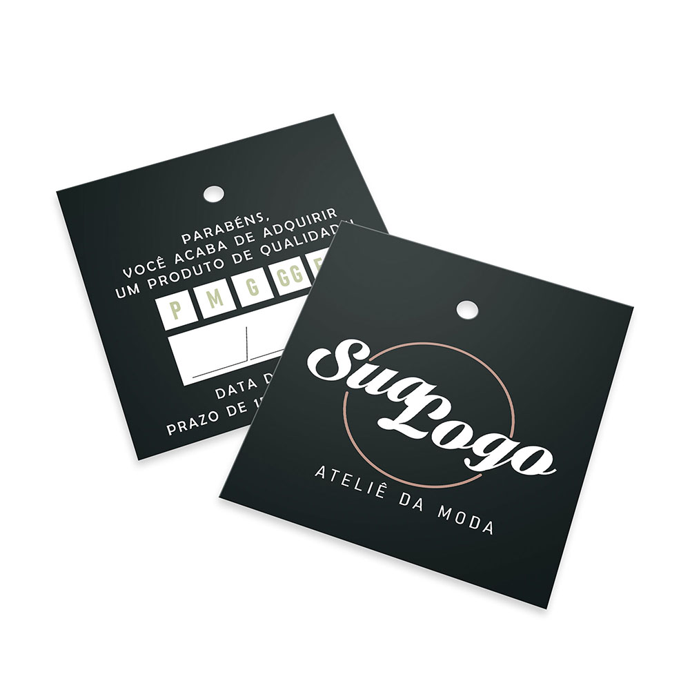 TAGS TAGS PADRÃO FURO COUCHÊ 300G LAMINAÇÃO FOSCA LAM FOSCA FRENTE E VERSO 45X51MM - 4X4 - 2000unid - 3602C