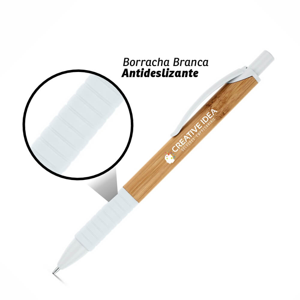 CANETAS IMPRESSÃO COLORIDA ECOLÓGICAS BAMBU PATI BRANCA