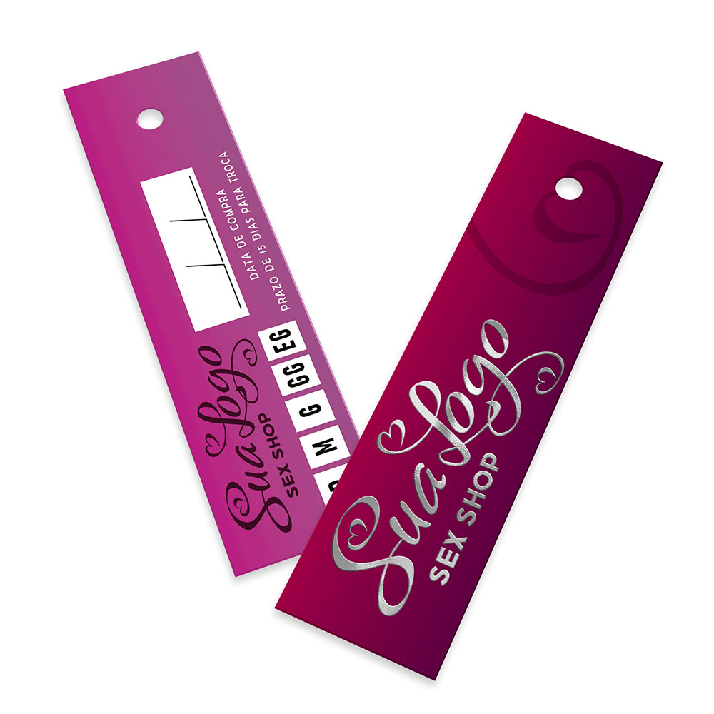 TAGS TAGS PADRÃO FURO COUCHÊ 300G HOT STAMPING LAM FOSCA FV E HOTSTAMPING FR 91X25MM - 4X4 - 2000unid - THS4C