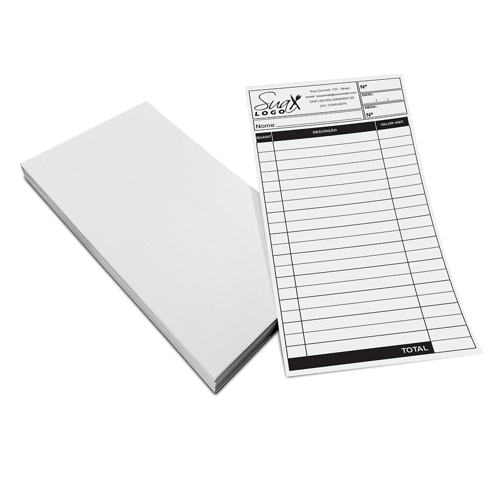 BLOCOS, COMANDAS, RECEITUÁRIOS E TALÕES COMANDAS APERGAMINHADO 75G 100X210MM