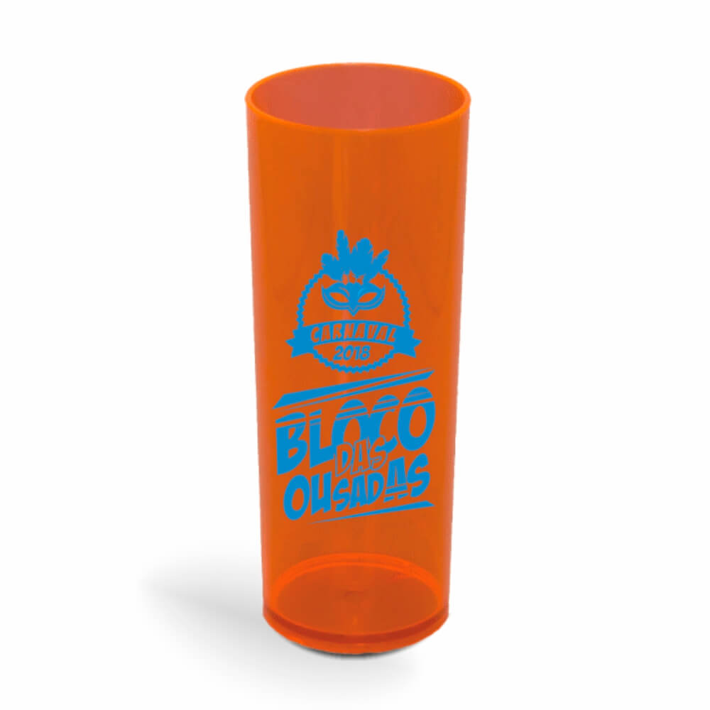 CANECA, COPOS E TAÇAS COPOS COPOS PLÁSTICOS LONG DRINK 350ML IMPRESSÃO 1 COR TRANSPARENTE LARANJA NEON