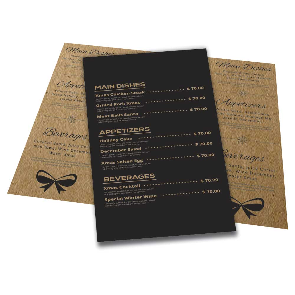 CARDÁPIOS CARDÁPIOS PERSONALIZADOS 4 PÁGINAS COM DOBRA KRAFT 250G 300X210MM - 1X1 - 24unid - CR44H25C