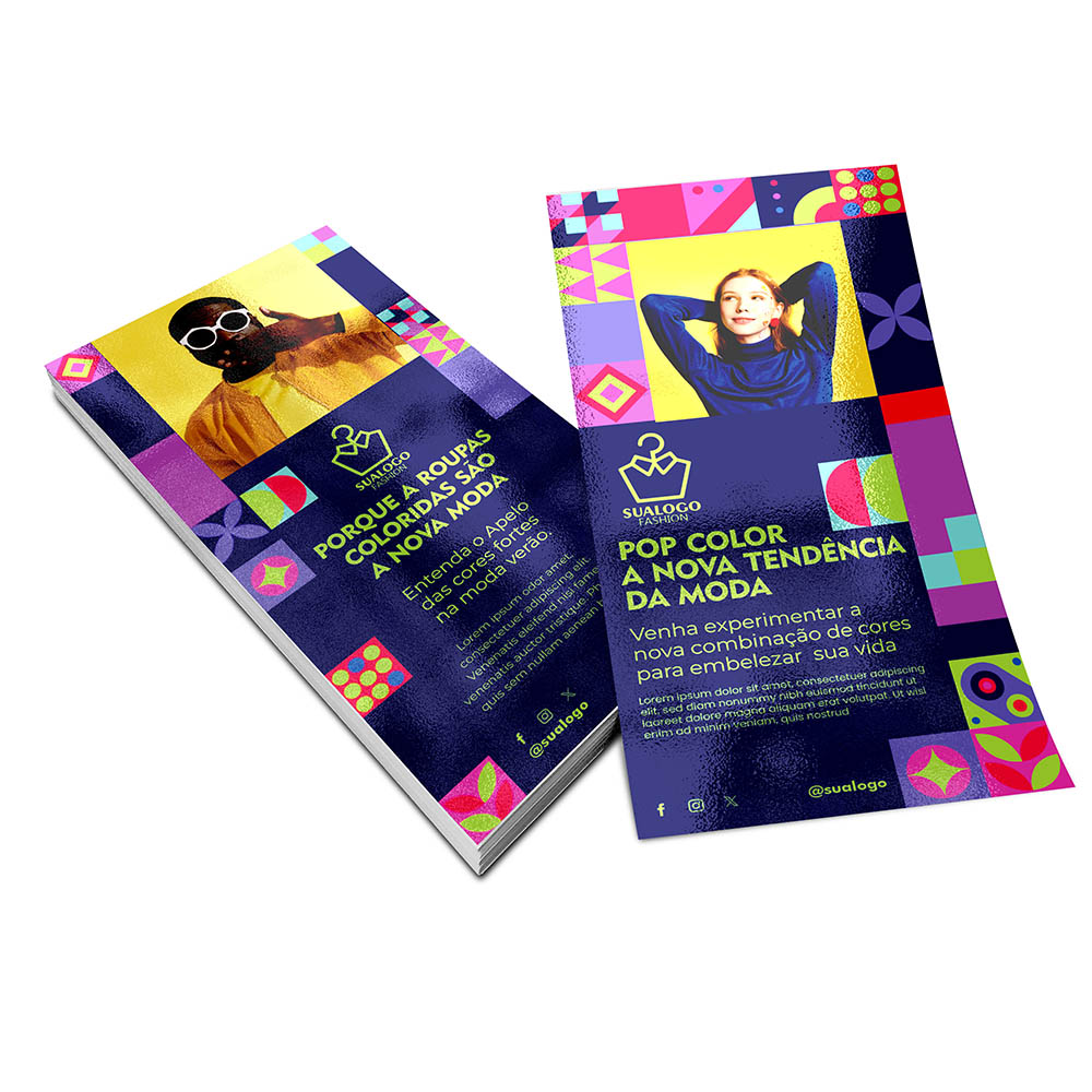 PANFLETOS, FLYERS E FOLHETOS COUCHÊ 150G VERNIZ UV TOTAL FRENTE E VERSO 100X200MM - 4X4 - 100unid - PB7006BC