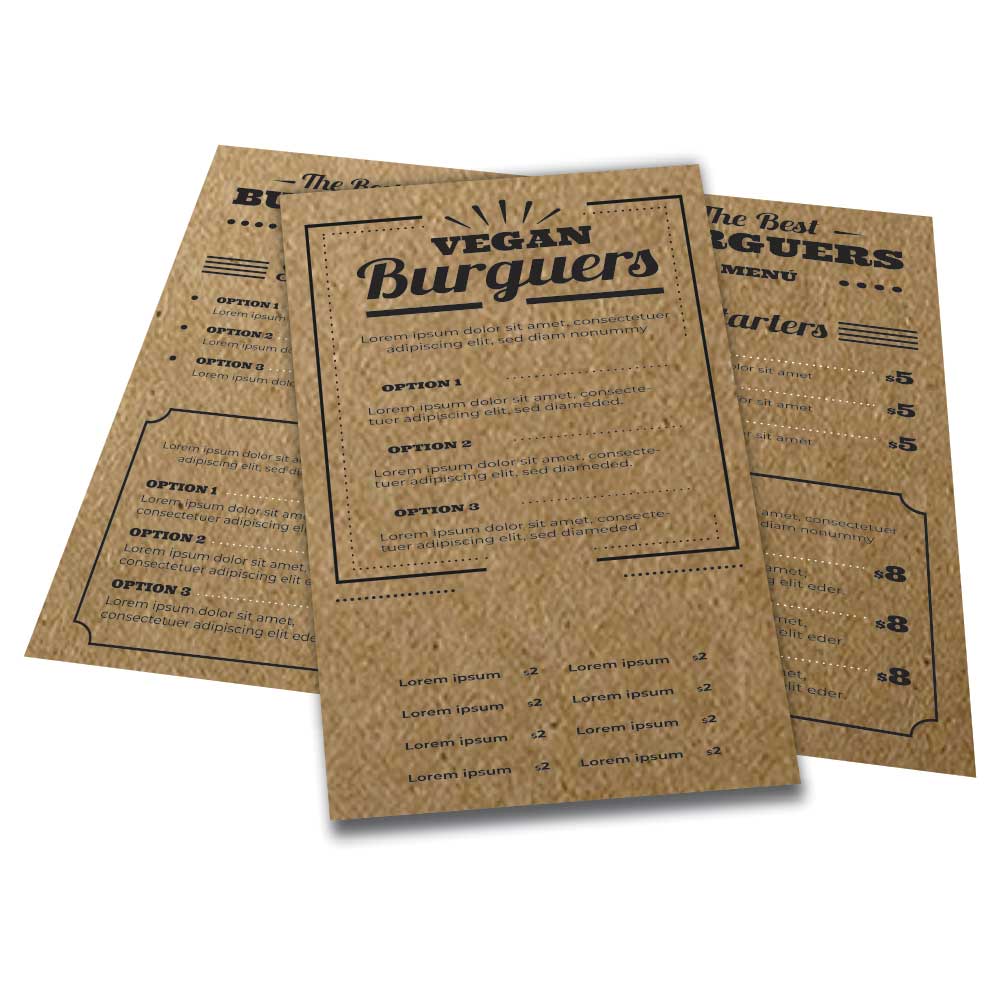 CARDÁPIOS CARDÁPIOS PERSONALIZADOS 4 PÁGINAS COM DOBRA KRAFT 250G 300X210MM - 1X1 - 6unid - CR44H5C