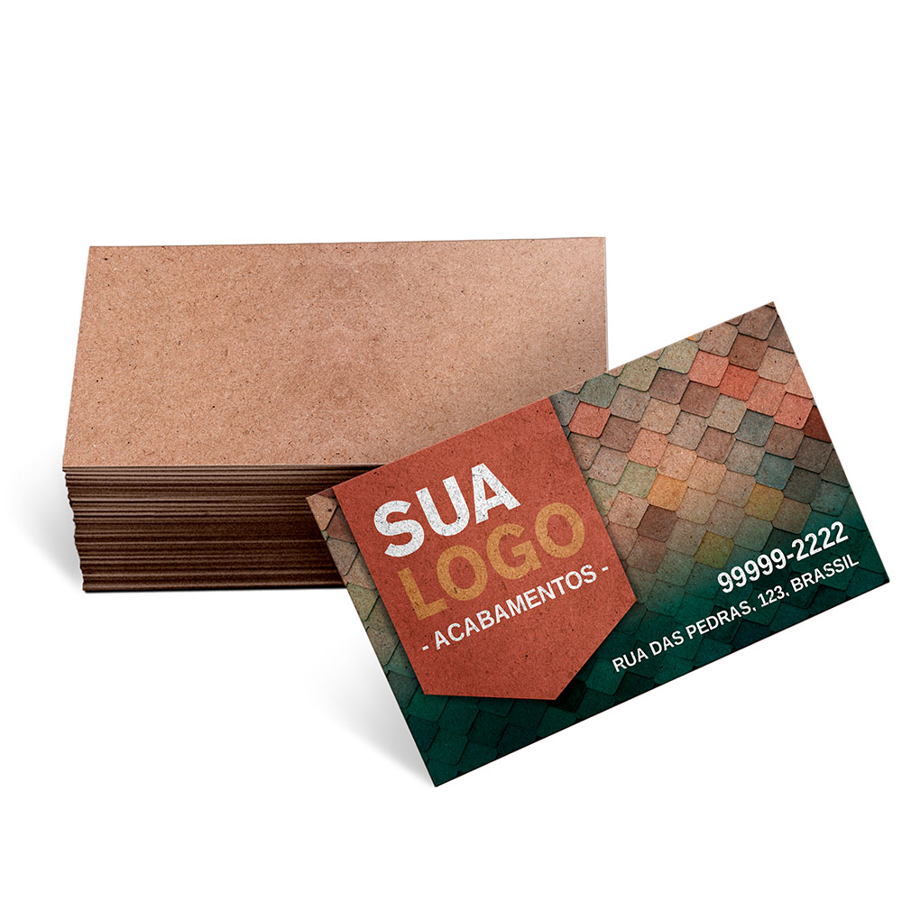 CARTÕES DE VISITA EUROPEU KRAFT 250G SEM LAMINAÇÃO E SEM VERNIZ UV SEM VERNIZ COM TINTA BRANCA