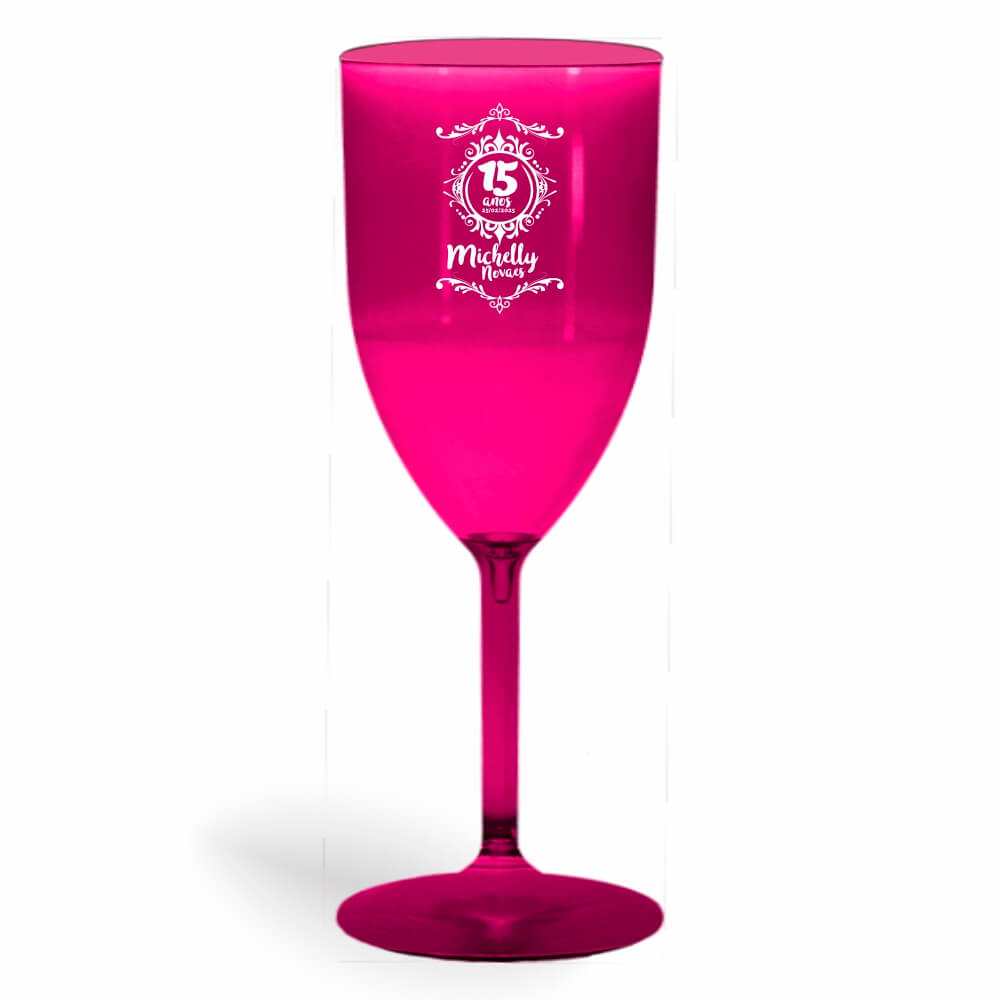CANECA, COPOS E TAÇAS TAÇAS TAÇAS PLÁSTICAS TAÇA DE VINHO 330ML IMPRESSÃO 1 COR TRANSPARENTE ROSA