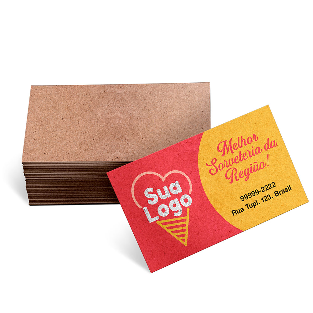 CARTÕES DE VISITA EUROPEU KRAFT 250G SEM LAMINAÇÃO E SEM VERNIZ UV SEM VERNIZ COM TINTA BRANCA