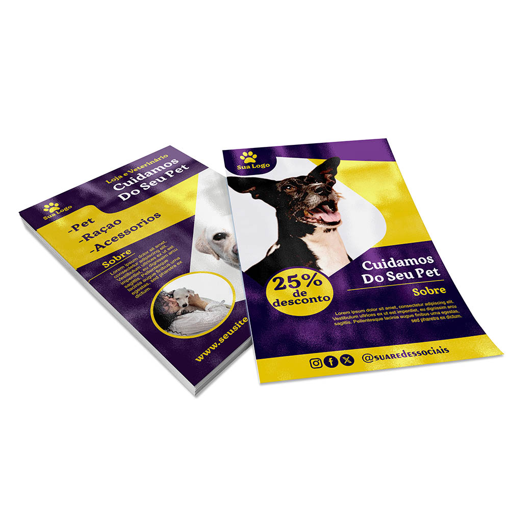 PANFLETOS, FLYERS E FOLHETOS COUCHÊ 150G VERNIZ UV TOTAL FRENTE E VERSO 200X300MM