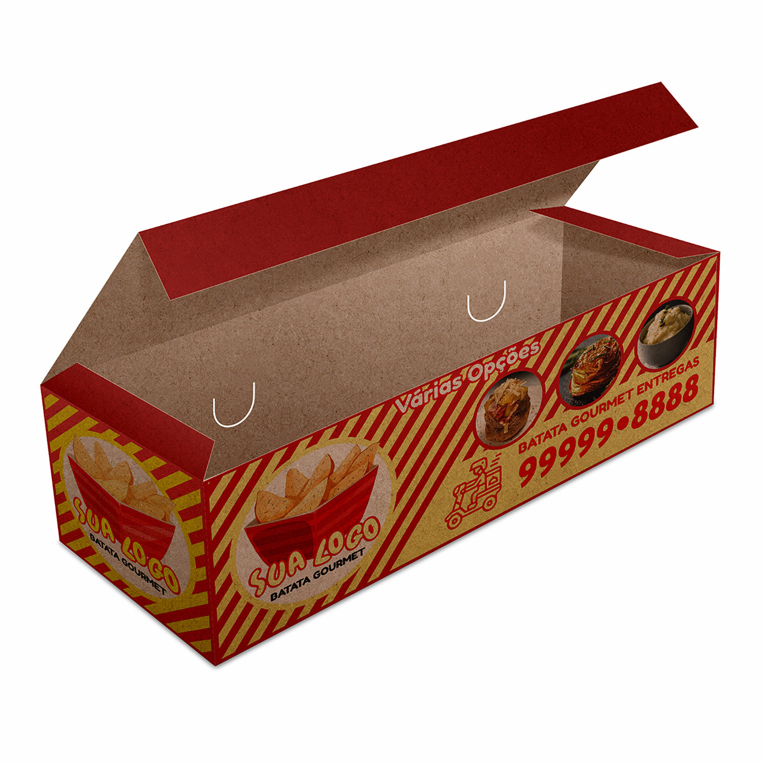 DELIVERY EMBALAGENS PARA DELIVERY KRAFT 250G BATATA FRITA, RUSTICA E RECHEADA LAMINAÇÃO INTERNA