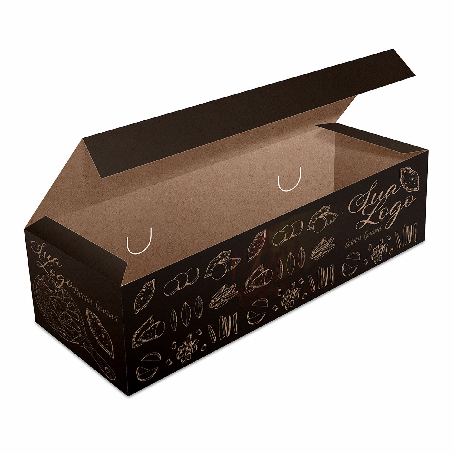 DELIVERY EMBALAGENS PARA DELIVERY KRAFT 250G BATATA FRITA, RUSTICA E RECHEADA LAMINAÇÃO INTERNA