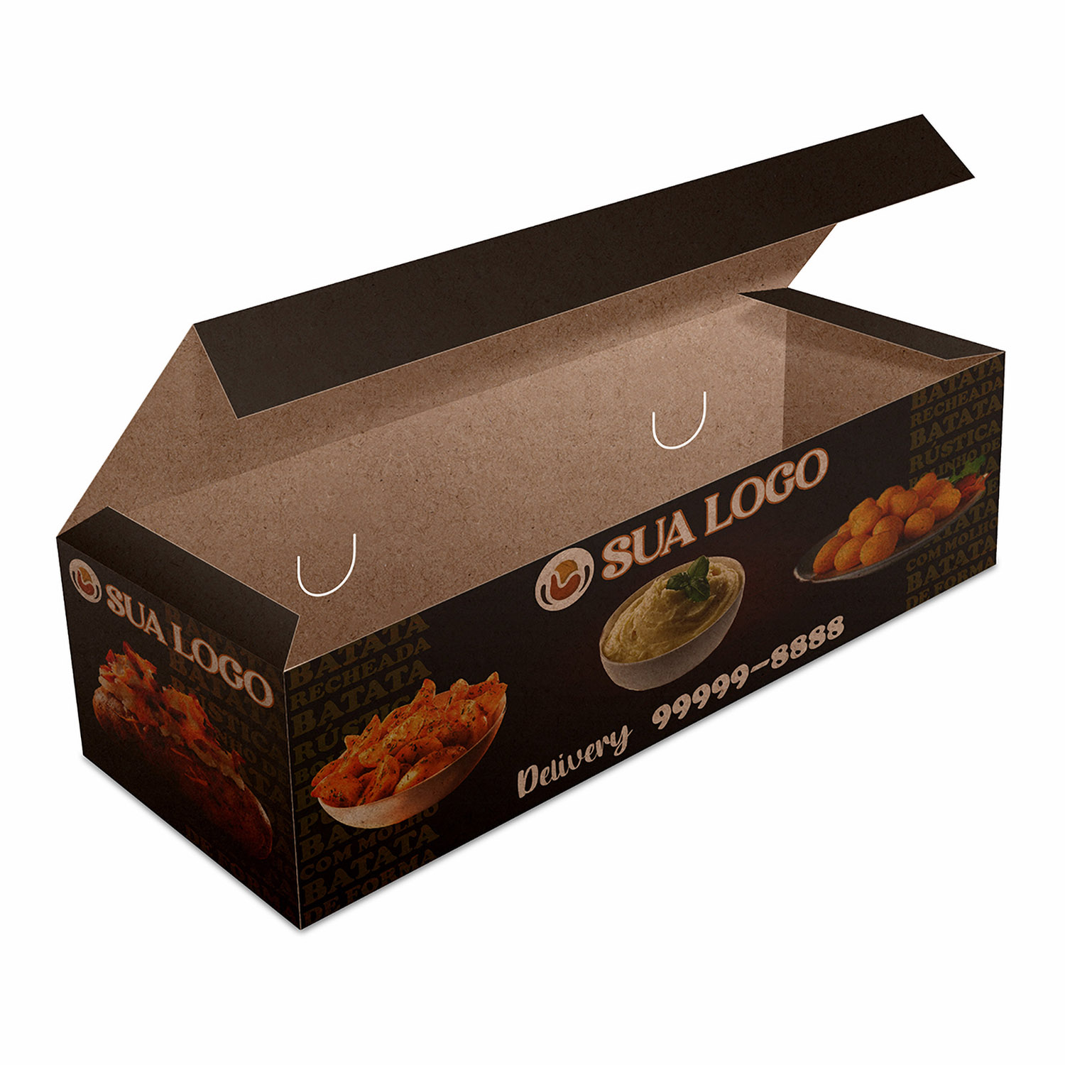 DELIVERY EMBALAGENS PARA DELIVERY KRAFT 250G BATATA FRITA, RUSTICA E RECHEADA LAMINAÇÃO INTERNA