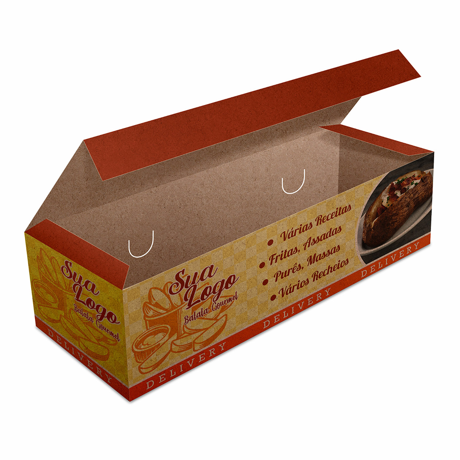 DELIVERY EMBALAGENS PARA DELIVERY KRAFT 250G BATATA FRITA, RUSTICA E RECHEADA LAMINAÇÃO INTERNA