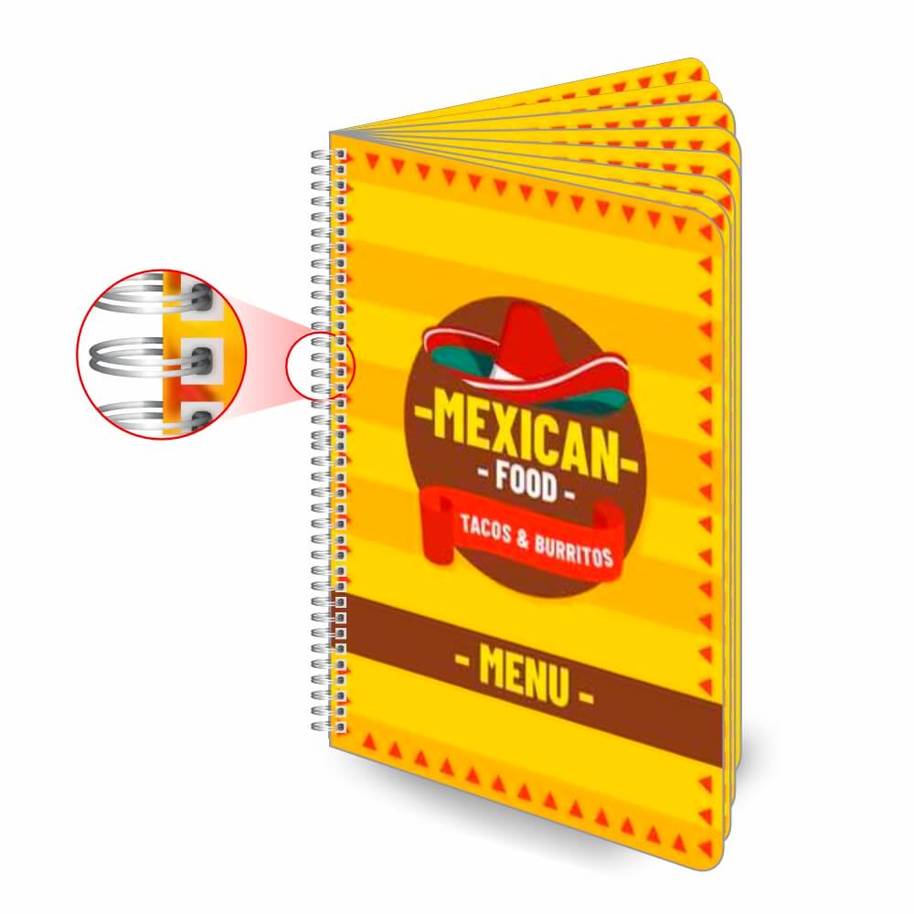 CARDÁPIOS CARDÁPIOS PERSONALIZADOS WIRE O 16 PÁGINAS PVC 0,50MM PREMIUM BRANCO 300X420MM - 4X4 - 10unid - CPCW1030G