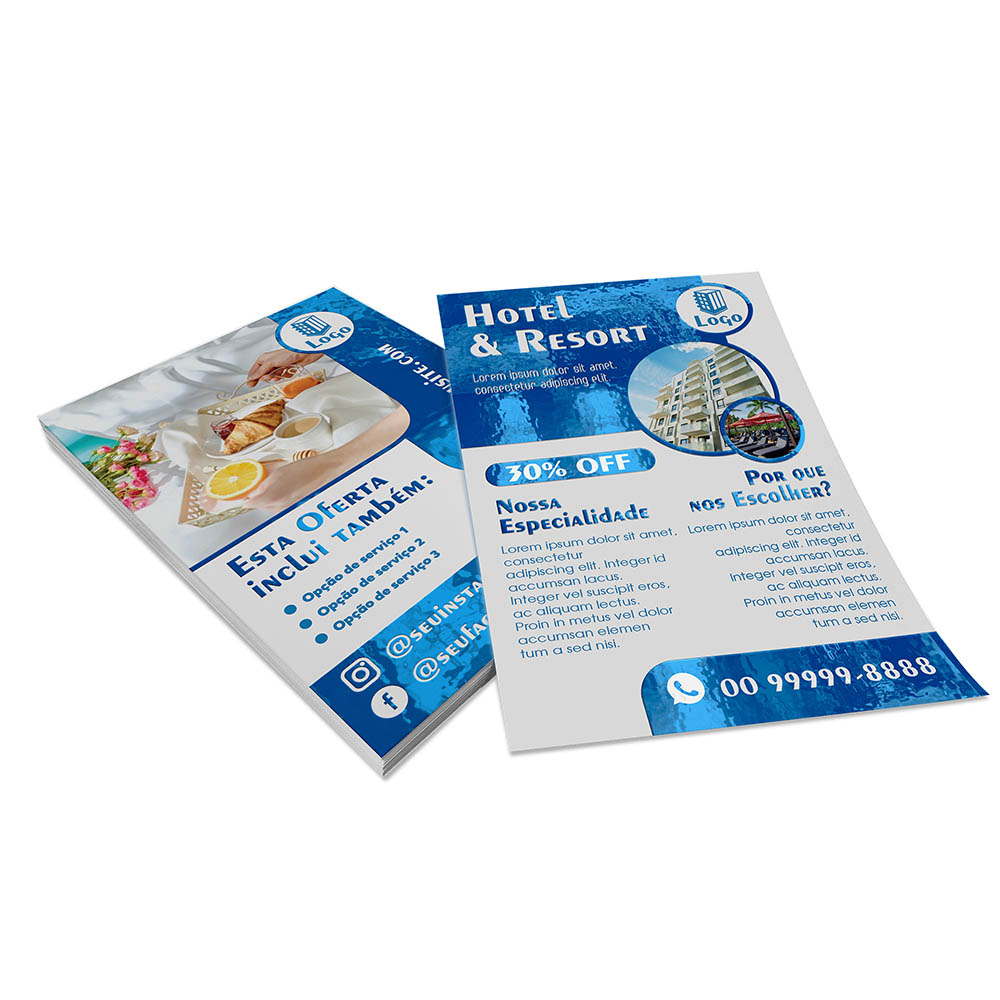PANFLETOS, FLYERS E FOLHETOS COUCHÊ 170G FOSCO COM VERNIZ LOCALIZADO FRENTE E VERSO 100X150MM