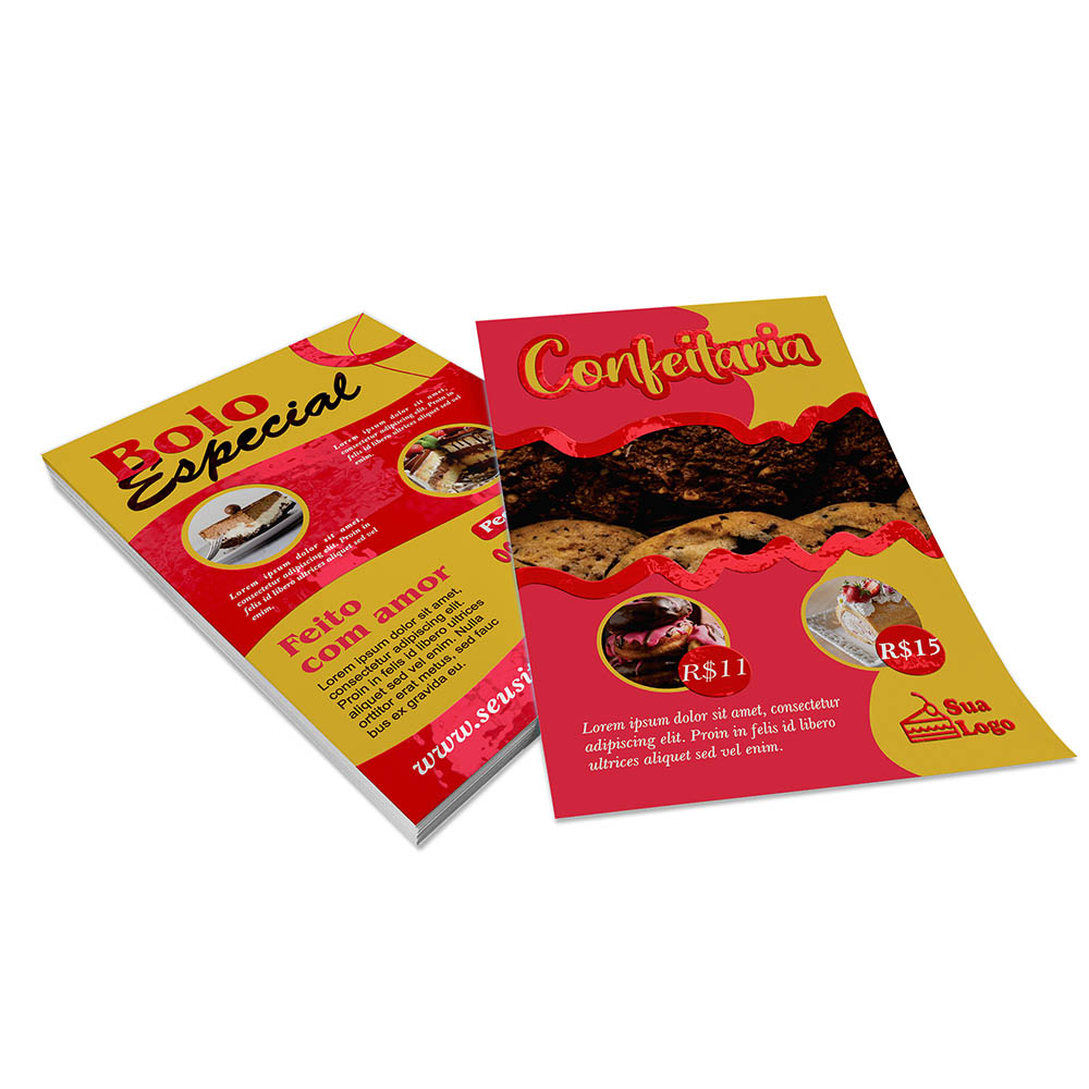 PANFLETOS, FLYERS E FOLHETOS COUCHÊ 170G FOSCO COM VERNIZ LOCALIZADO FRENTE E VERSO 100X150MM