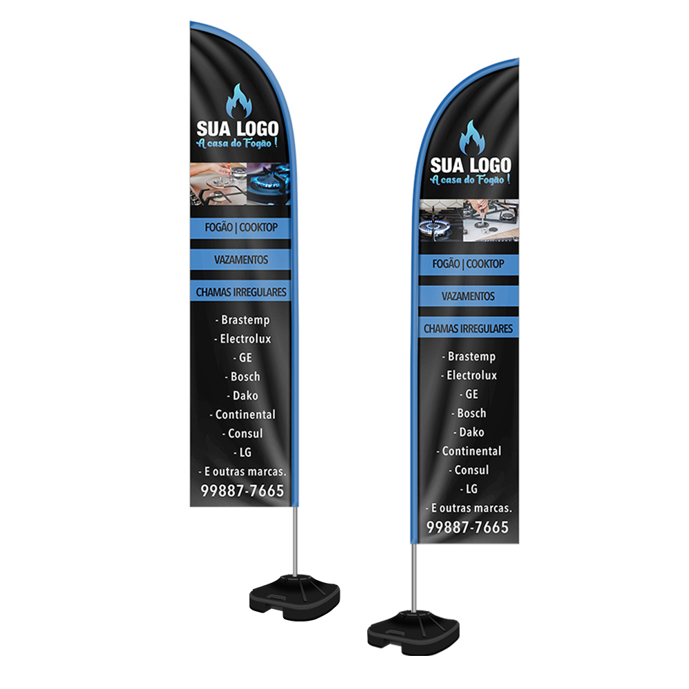 WIND BANNER KIT COMPLETO TECIDO OXFORD MODELO FACA ALTURA MONTADO: 3,50 METROS GG - 4X4 - 3unid - WBFFV1CGG3