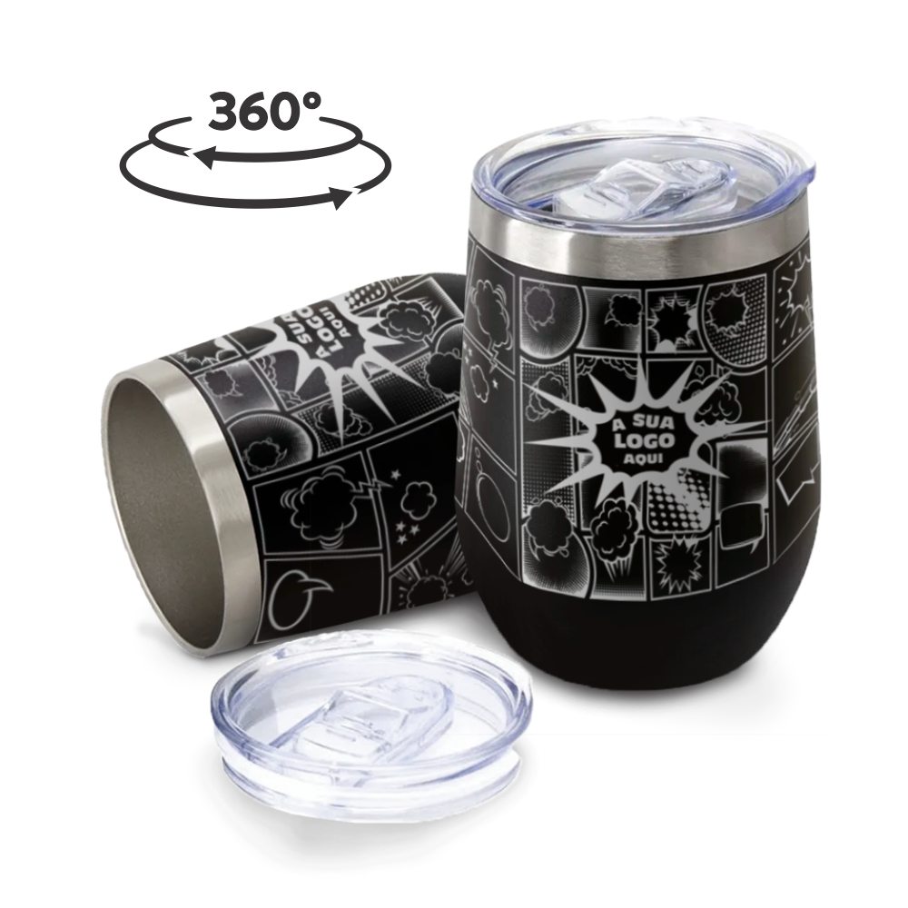 CANECA, COPOS E TAÇAS COPOS COPOS TÉRMICOS MODELO CUIA COM TAMPA GRAVAÇÃO 360 360ML PRETO