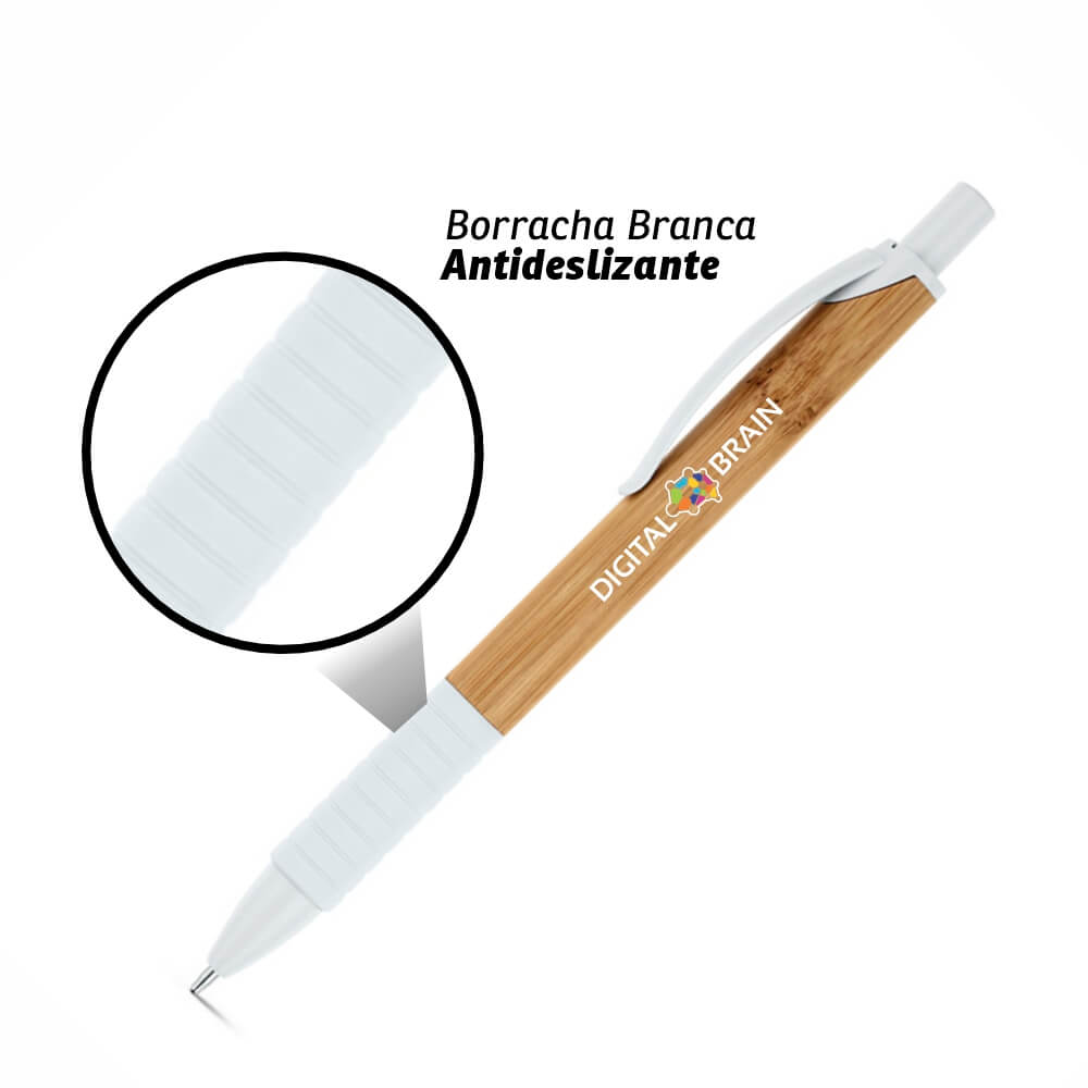 CANETAS IMPRESSÃO COLORIDA ECOLÓGICAS BAMBU PATI BRANCA