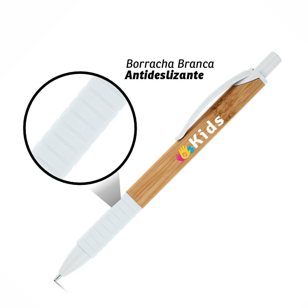 CANETAS IMPRESSÃO COLORIDA ECOLÓGICAS BAMBU PATI BRANCA