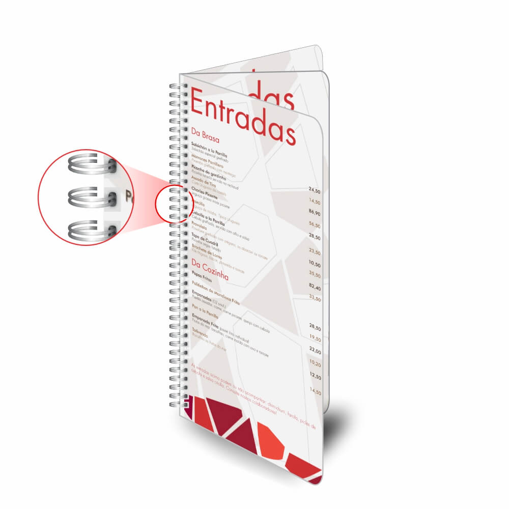 CARDÁPIOS CARDÁPIOS PERSONALIZADOS WIRE O 6 PÁGINAS COUCHÊ 300G 105X300MM - 4X4 - 8unid - CPCW6A1C1