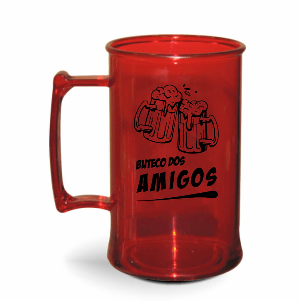CANECA, COPOS E TAÇAS CANECAS CANECAS PLÁSTICAS CHOPP 450ML IMPRESSÃO 1 COR TRANSPARENTE VERMELHA