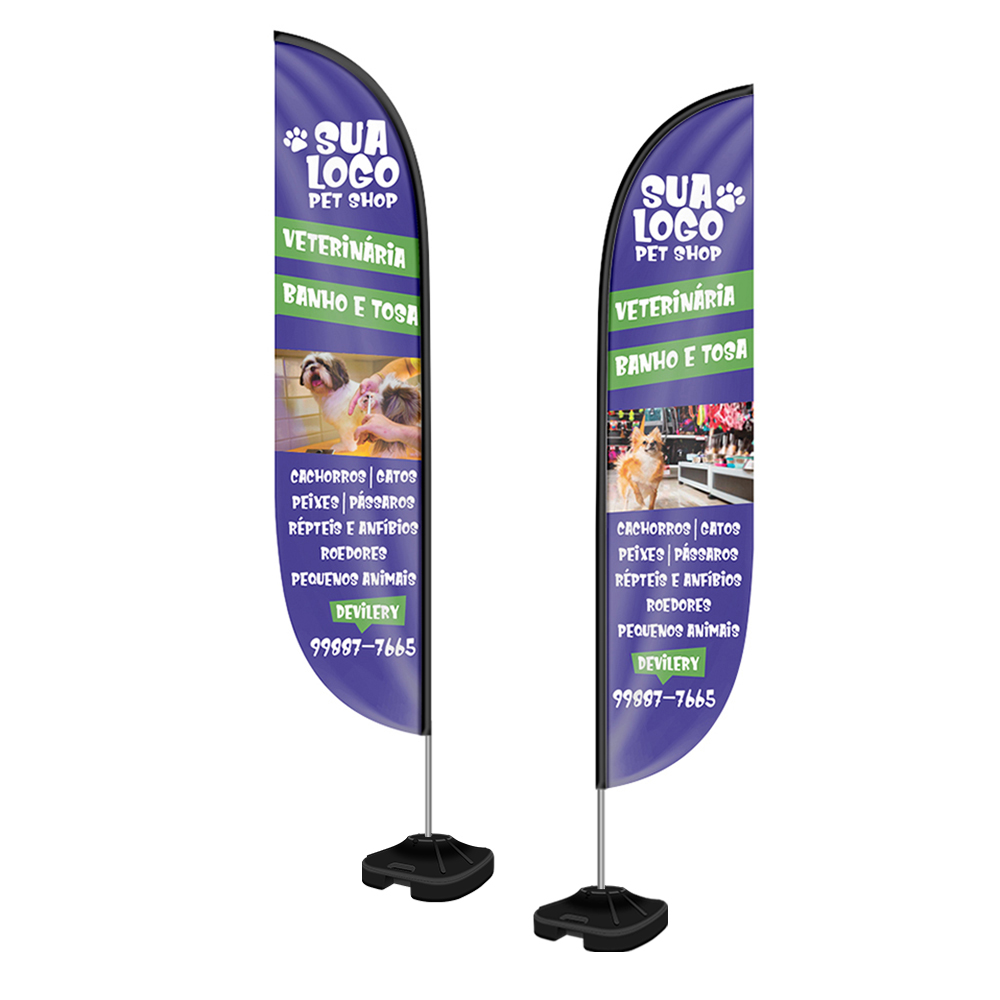 WIND BANNER KIT COMPLETO TECIDO OXFORD MODELO PENA ALTURA MONTADO: 3,50 METROS GG - 4X4 - 10unid - WBPFV2GG10